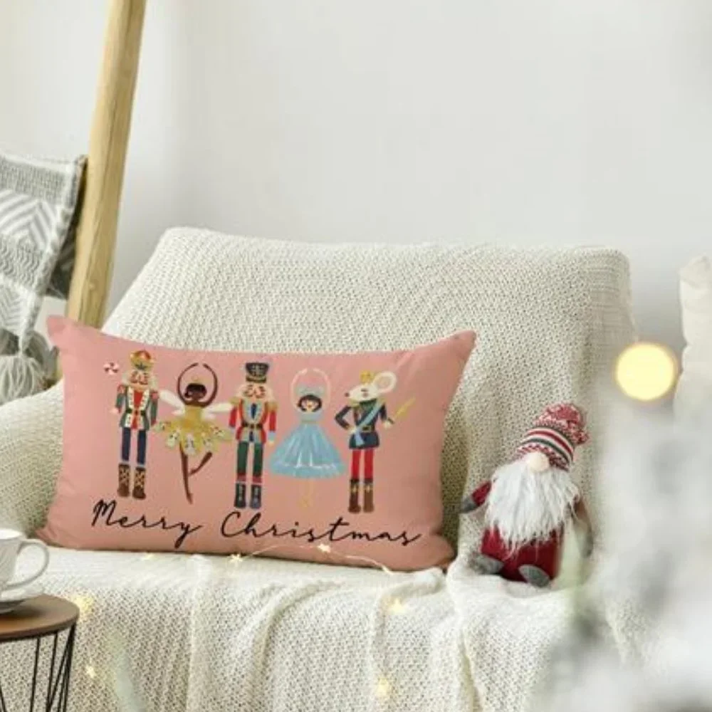 Nutcracker Christmas Pillow Cover Pink Decorative Case Accent Xmas Holiday Decor
